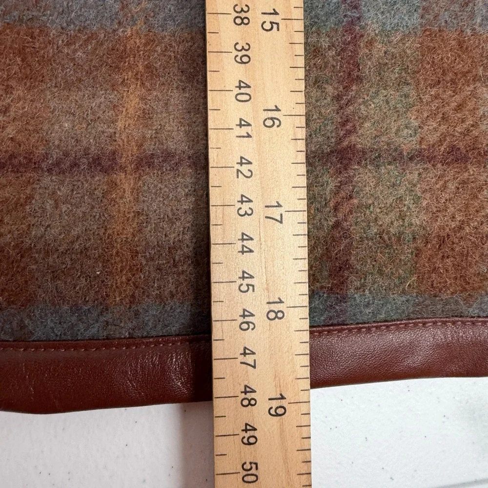 VTG Ralph Lauren Pillow Sham Bedford Hunt Plaid Wool Leather Trim Wood Buttons